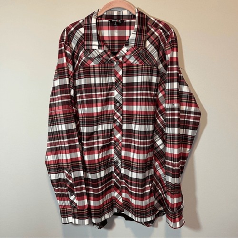 KERRITS Women's Red Plaid Triple Chill Sun Brrr Nylon Snap Equestrian Shirt 1X